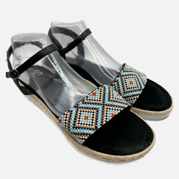 SO Shoes - SO colorful beaded southwest bohemian flat espadrille black sandals 11